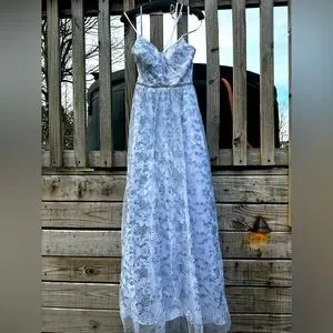 Once worn blue and white prom dress